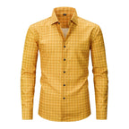 Mens Stretch Wrinkle-Free Digital-Print Plaid And Stripe Shirt