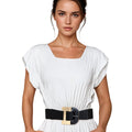 Women’s Wide Black Stretch Belt with Marbled Buckle – Stylish Accessory