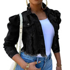 New Incredible Spring Women Sexy Ripped Denim Jackets Vintage Casual Short Jean Jacket Puff Sleeve Winter Female Coat Streetwear
