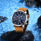 Stylish Wrist Watch For Men Genuine Leather Strap Watch Perfect Quartz Movement And Scratch Resistant Analog Chronograph Business Watches