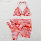 3 Piece Women Bikini Modern Swimsuit Women High Cut  Suit Halter Swimwear Women's Bikini Swimsuits With Wrap Skirt Lace Up Pieces Strings High Cut Bikini Set Bathing Suits Female Triangle Backless Bathing Suit