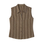Women's Striped Linen Sleeveless Shirt and Shorts Set Casual Summer