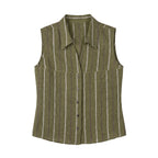 Women's Striped Linen Sleeveless Shirt and Shorts Set Casual Summer